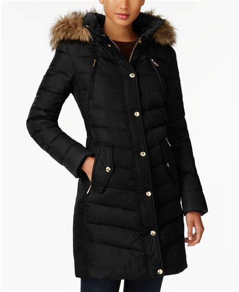 michael michael kors chevron faux-fur trim hooded down puffer coat|Michael Michael Kors Chevron Faux.